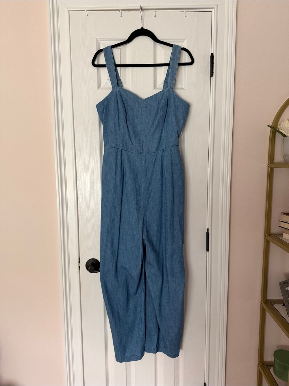 Old Navy Blue Denim Sweetheart Neck Jumpsuit